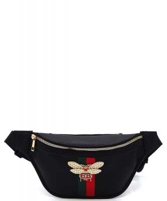 Queen Bee Stripe Fanny Pack Waist Bag AD056B BLACK